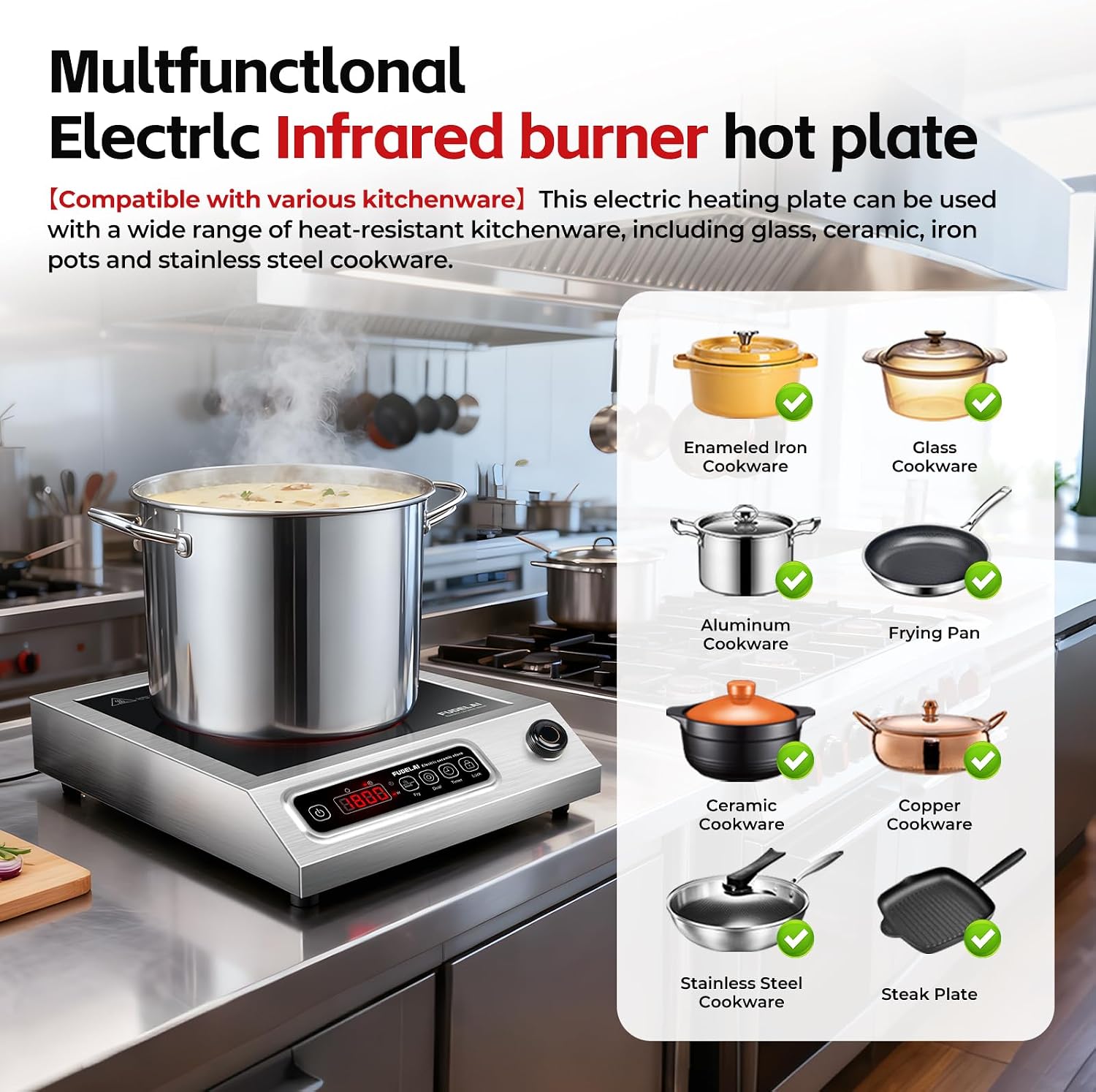 Portable Electric Stove,Professional-Grade 1800W Electric Hot Plate image 2