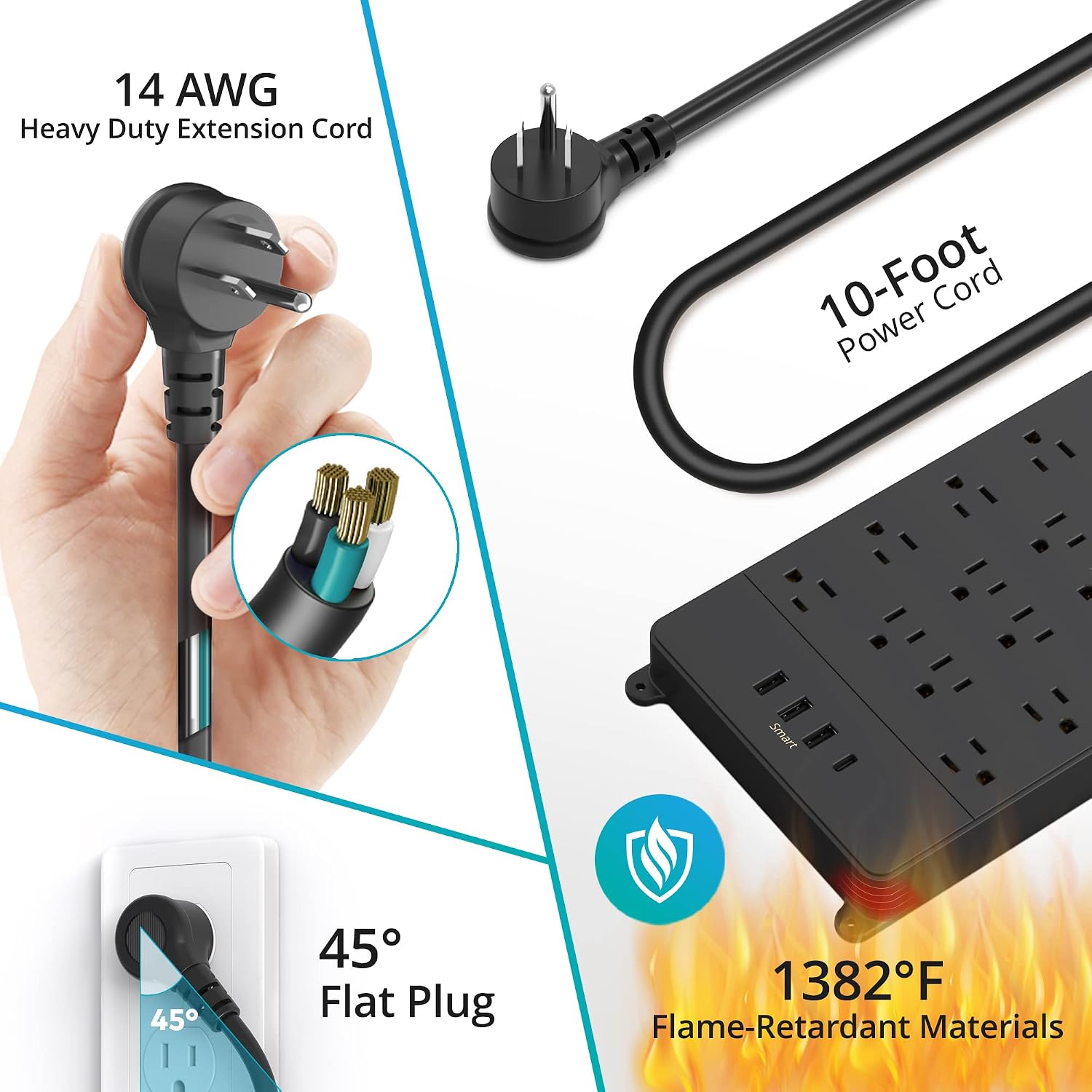 Power Strip, TROND Surge Protector with 22 Widely Spaced Outlets and 4 USB Ports, Wall Mount, 4000 Joules, ETL Listed, 10 ft Flat Plug Heavy Duty Extension Cord for Home Entertainment, Gaming, Office