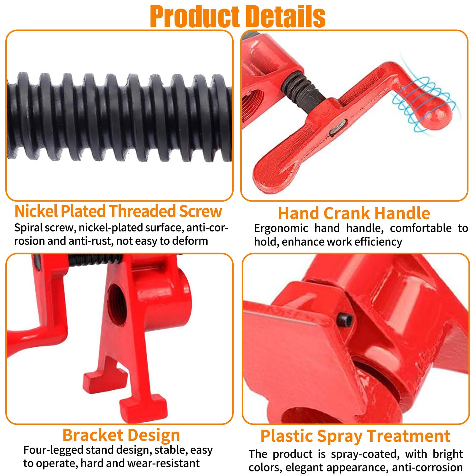 Abrazadera Tubo Carpintería para Tubo 3/4, Juego Abrazaderas Liberación Sujeción Rápida, Tornillo Metal para Banco Carpintero, Herramientas Madera Mano Bricolaje, Abrazadera Madera Hierro(Rojo)
