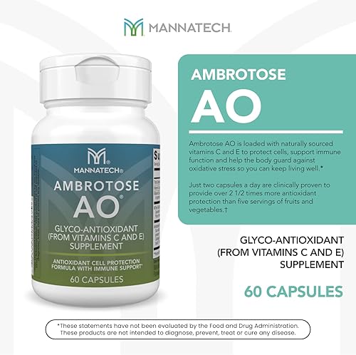 Miniatura 2 de Mannatech Ambrotose AO 60 cápsulas cargadas con vitamina C y vitamina E. Ayuda al cuerpo contra los radicales libres. Suplemento de apoyo