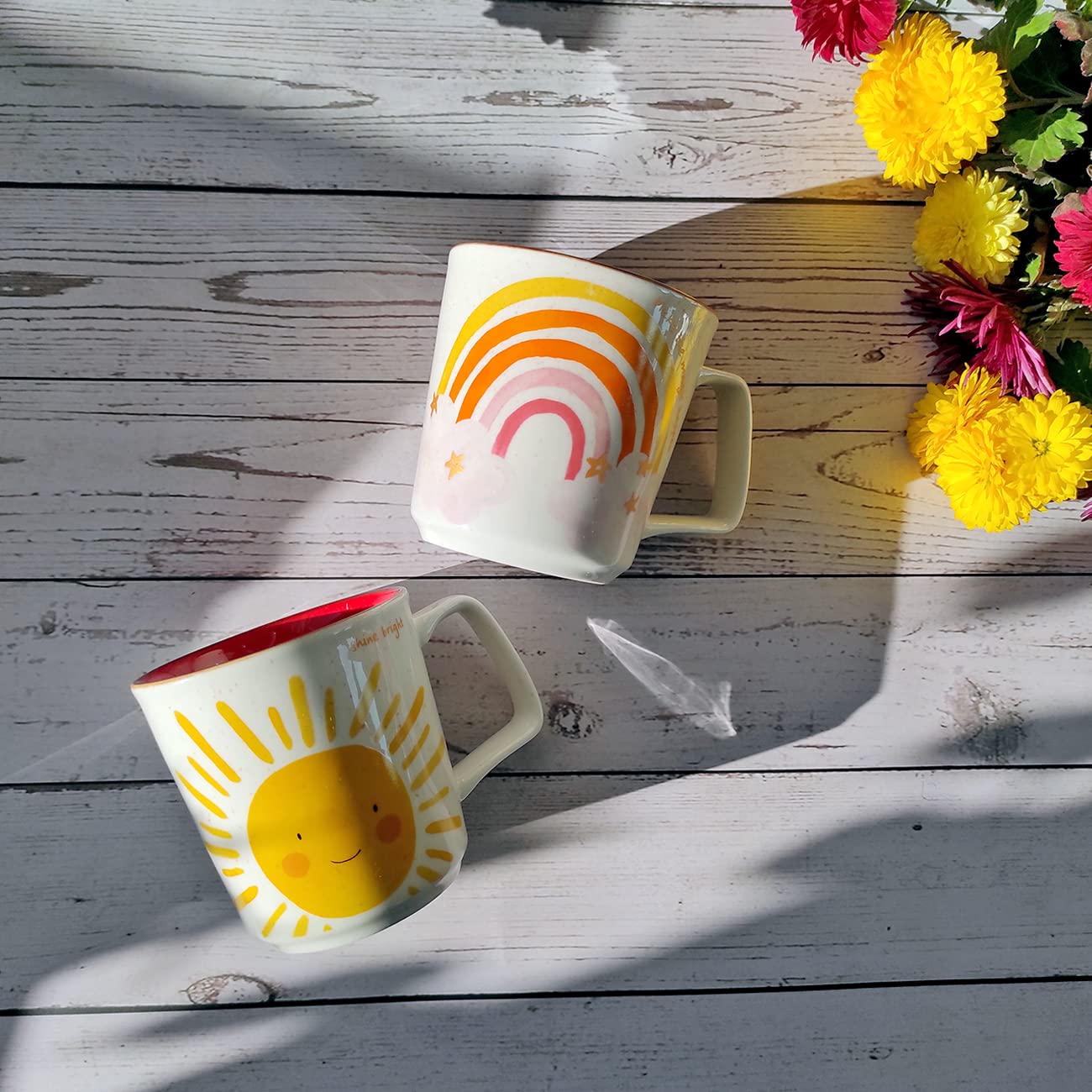 LINVIA Ceramic Coffee Mug, 12 Oz Small Novelty Unique Teacup With Handle, Stoneware Cup For Tea Mocha Latte Cappuccino (Set Of 2, Ivy And Leaf - View #7