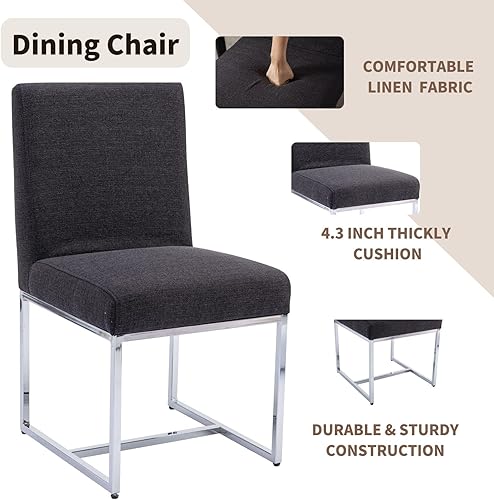 Miniatura 4 de Banco de comedor tapizado moderno de mediados de siglo, asiento de banco de entrada de metal, banco otomano copetudo de lino de 45 pulgadas, banco