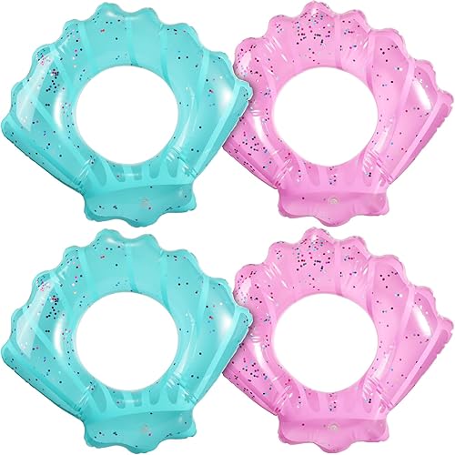 Yunsailing 4 anillos de natación con forma de concha para piscina, flotadores inflables, tubos de natación para niños y niñas, piscina al aire