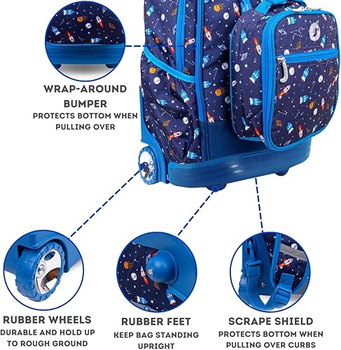 Miniatura 4 de J World New York Mochila con ruedas Duo para niños con juego de lonchera, Spaceship, talla única , Duo Kids - Mochila con ruedas y lonchera