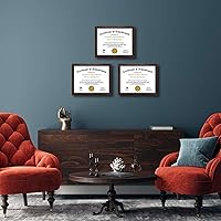 Vista 6 de 8.5x11 Diploma Frame Certificate Document Frame Set of 3 with High Definition Glass,Picture Frame for Wall and Tabletop Display in Walnut