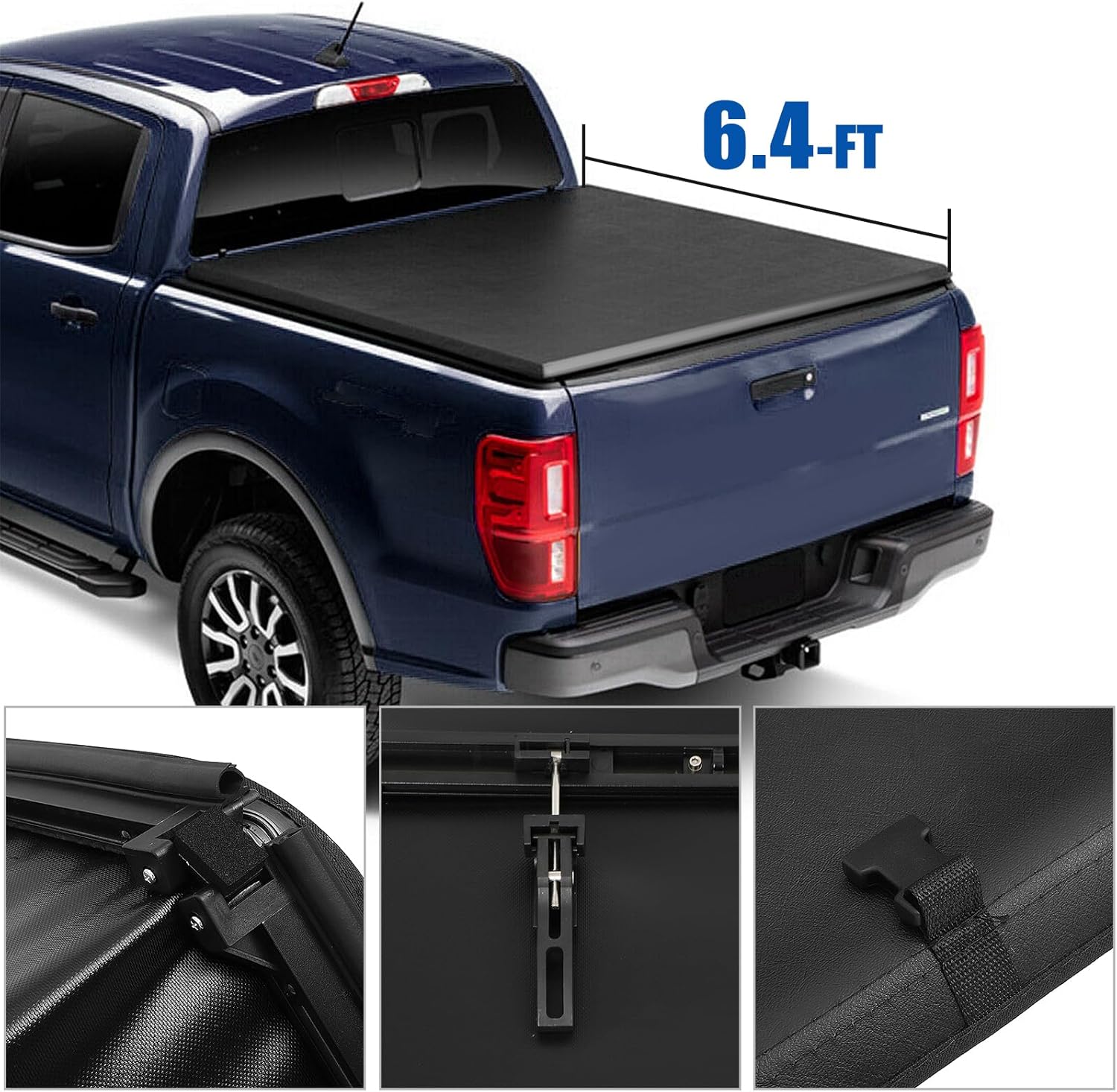 Soft Tri-Fold Truck Bed Tonneau Cover Fits For Dodge Ram 1500 02-10 For Dodge Ram 2500/3500 03-10 For Ram 1500 11-22 2024 For Ram 1500 Classic 19-23 For Ram 2500/3500 2011-2024 6.4 ft bed