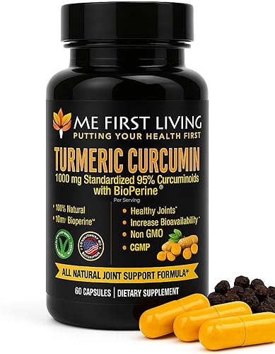 Me First Living Premium Cúrcuma Curcumina, 0.0035 onzas de 95% curcuminoide con pimienta negra como Bioperina 0.00035 onzas, 19x más potente que