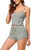 cheibear Women's Pajamas, Lounge Set, Crop Tank Top and Shorts, Room Wear, Sleeveless, 2-Piece