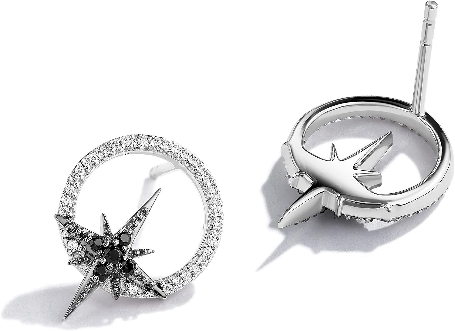 Jewelili Star Wars™ Fine Jewelry Guardians Of Light Women's Studs 1/6 Ct.Tw. Black and White Diamonds Silver and Black Rhodium