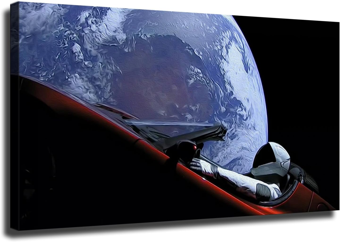 SpaceX Falcon Heavy Tesla Roadster with Starman In Orbit Posters Wall Art for Living Room Bedroom Wall Art Printins Wall Decor (8x12inch-Framed)