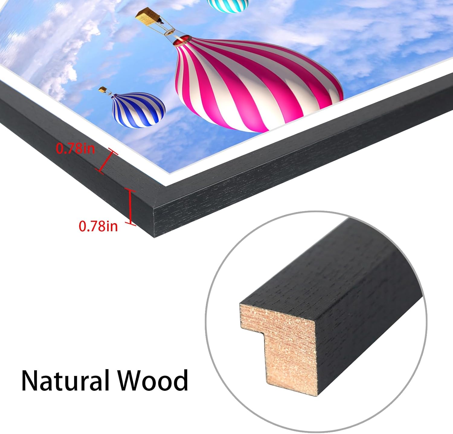 Mxtallup 12x20 Picture Frames Solid wood, Display Pictures 10x18 Inch With Mat or 12x20 Without Mat, Poster Frames 10x18 Photo Frames Wood Black for Wall(T22B1220W1018)