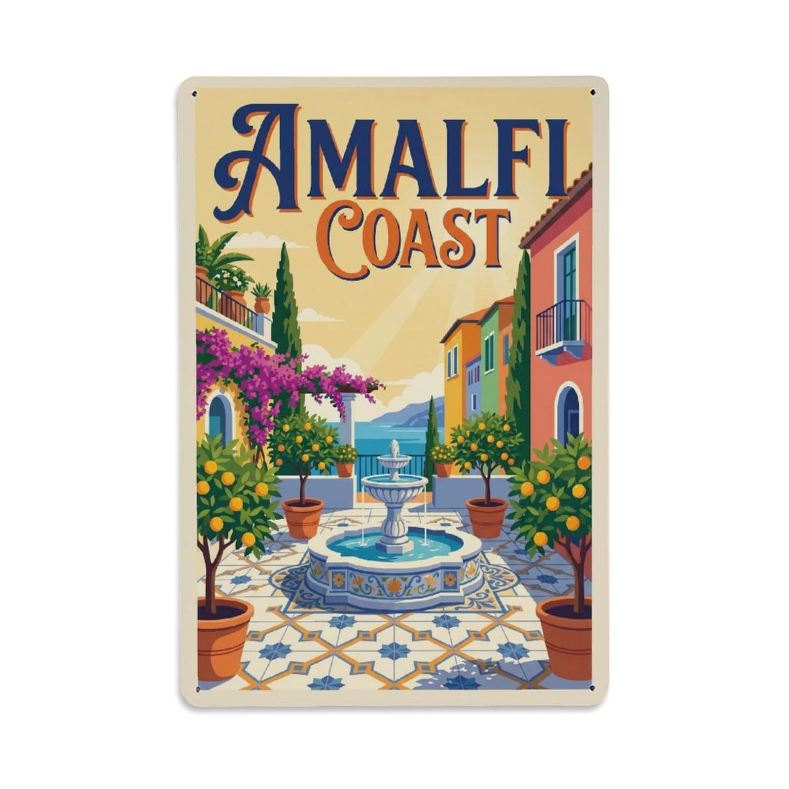 Vintage Travel Courtyard Italy Peaceful Metal Tin Sign