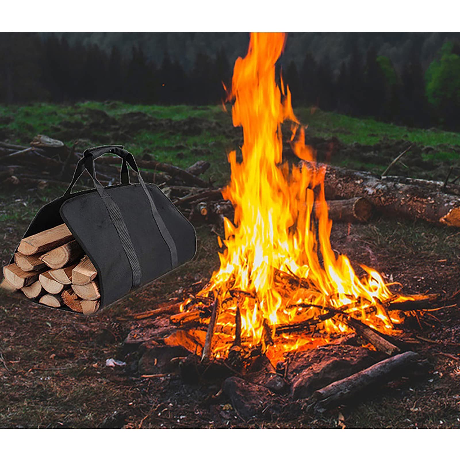 HipierFx Sac à Bûches Cheminée - Grand Sac Transport Bois De Chauffage En Toile Oxford Robuste, Noir, Intérieur/Extérieur