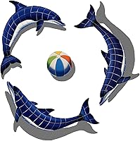 Vista 5 de Mosaico para piscina de cerámica con diseño de delfín azul