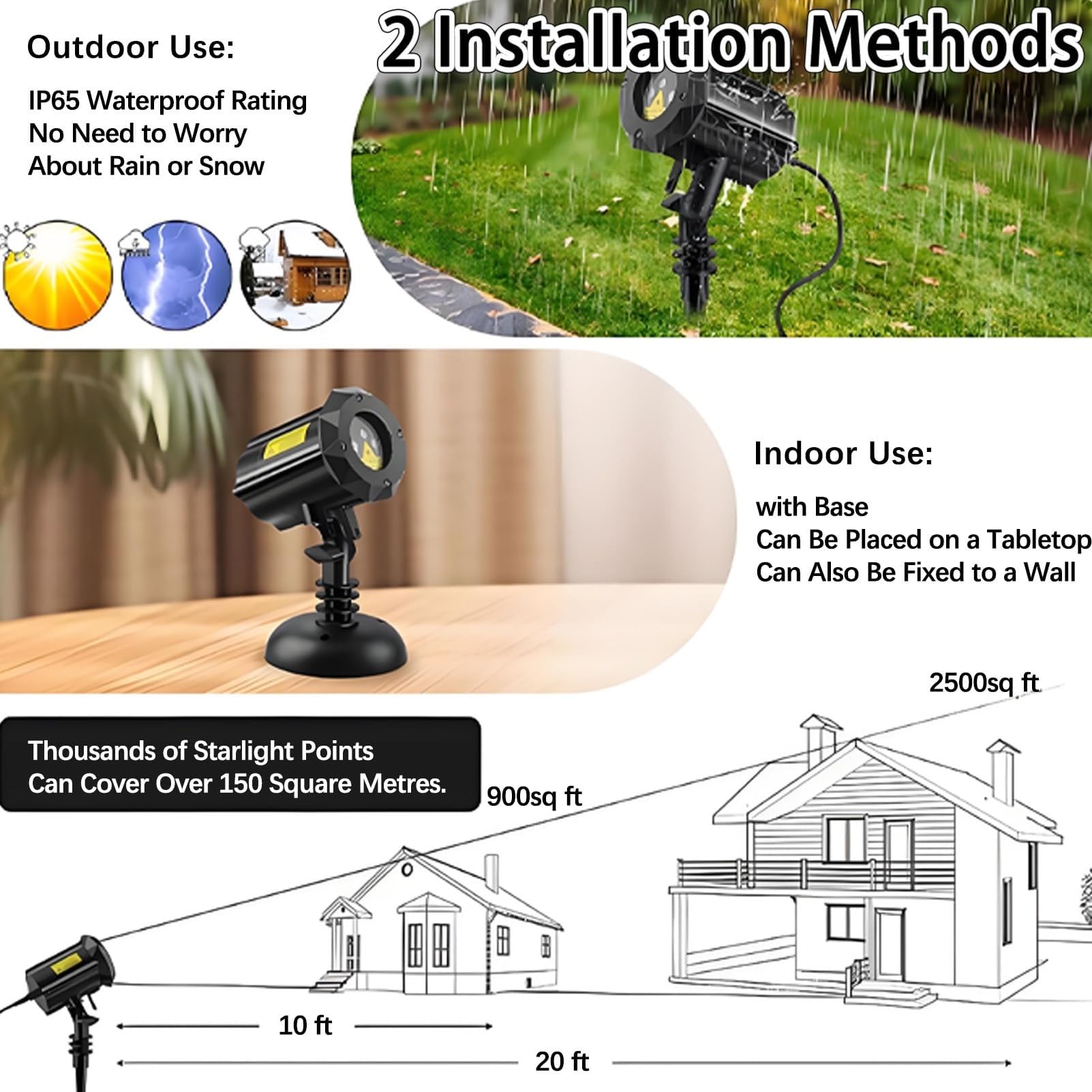 Laser-Sternprojektor für Garten & Outdoor, 3-Farben RGB mit Fernbedienung & Automatischer 360° Rotation, IP65 Wasserdicht für Weihnachts- & Festdekoration
