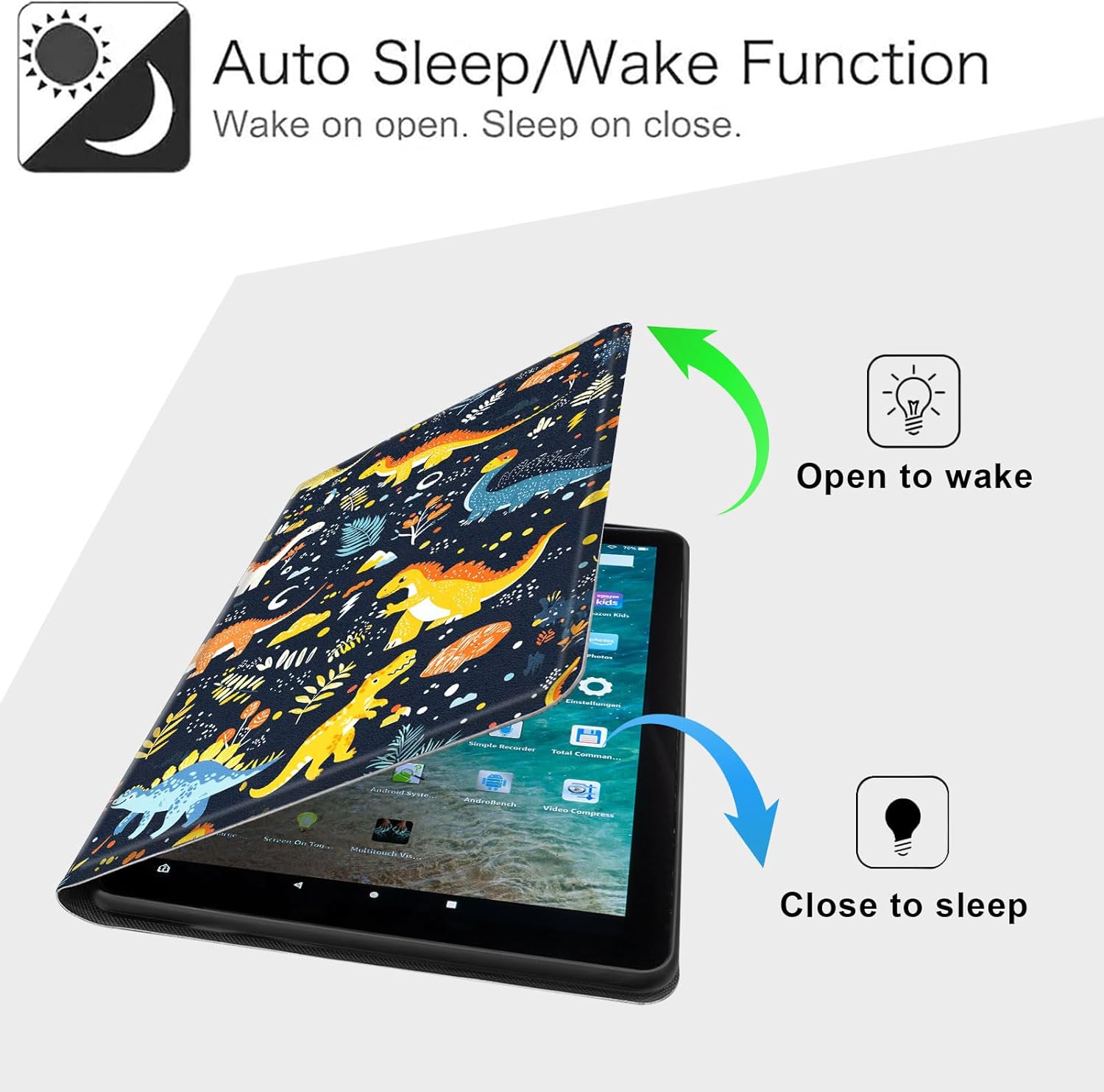 for Fire HD 10 Tablet Case for Kindle Fire HD 10/10 Plus 13th/11th Gen 2023/2021, Slim PU Leather Stand Cover with Auto Wake/Sleep, Multi-Angle Viewing & Shockproof, Cute Dinosaur