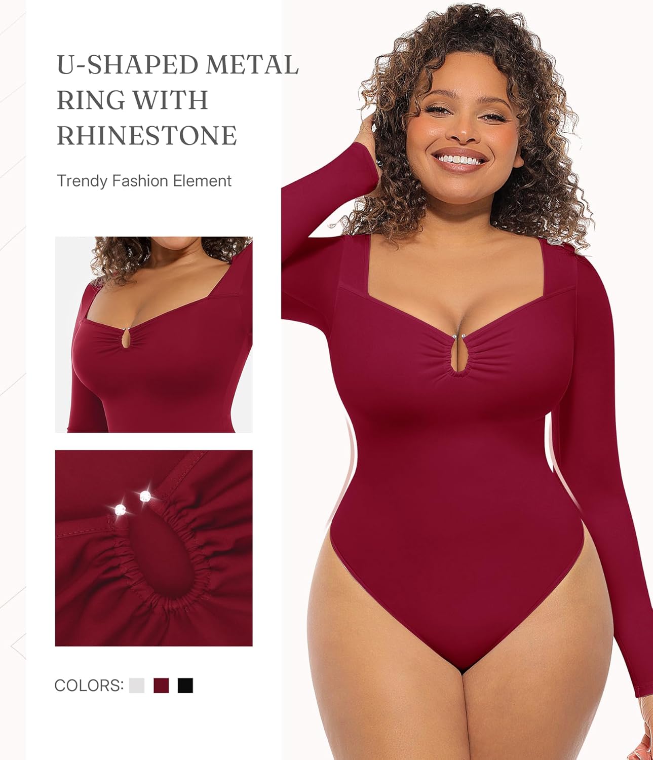 FeelinGirl Shapewear Bodysuit for Women Long Sleeve Tummy Control Body Suits Seamless Thong Body Shaper