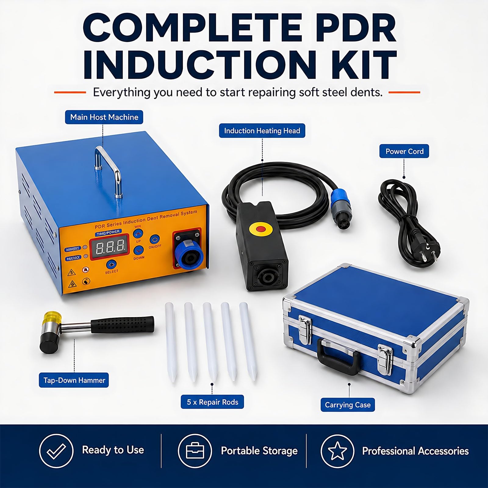 Kit avanzato di riparazione ammaccature PDR a induzione, 1380 W, senza vernice, strumento di restauro della carrozzeria con microcontrollore intelligente per negozi di ricondizionamento auto usate
