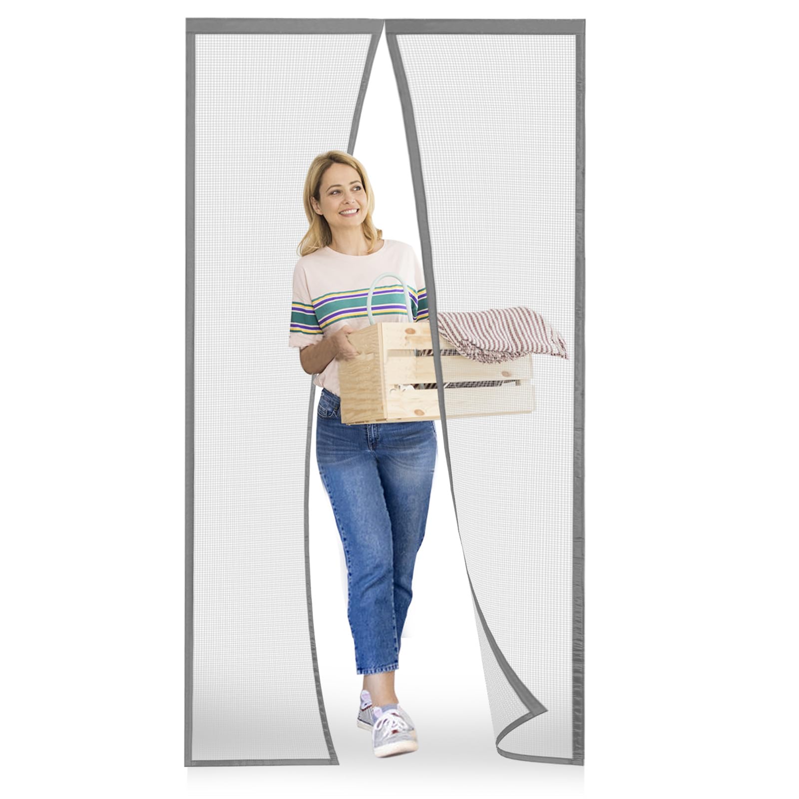 Meet Beauty Zanzariera Magnetica 130 x 235 cm per Porte, Upgrade Zanzariera Porta Finestra, Grigio Argento