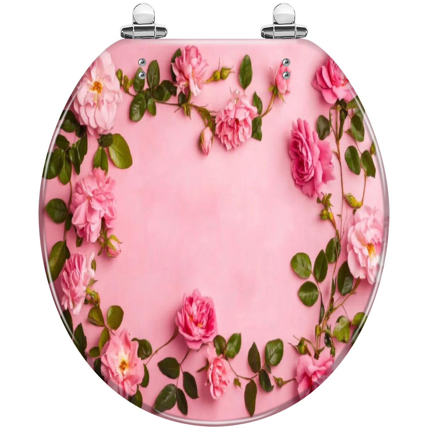 Round Toilet Seat Pink roses space Resin Toilet Seat Slow Quiet Close with Quick-Release Hinges Toilet Seat with Cover Easy to Clean Install