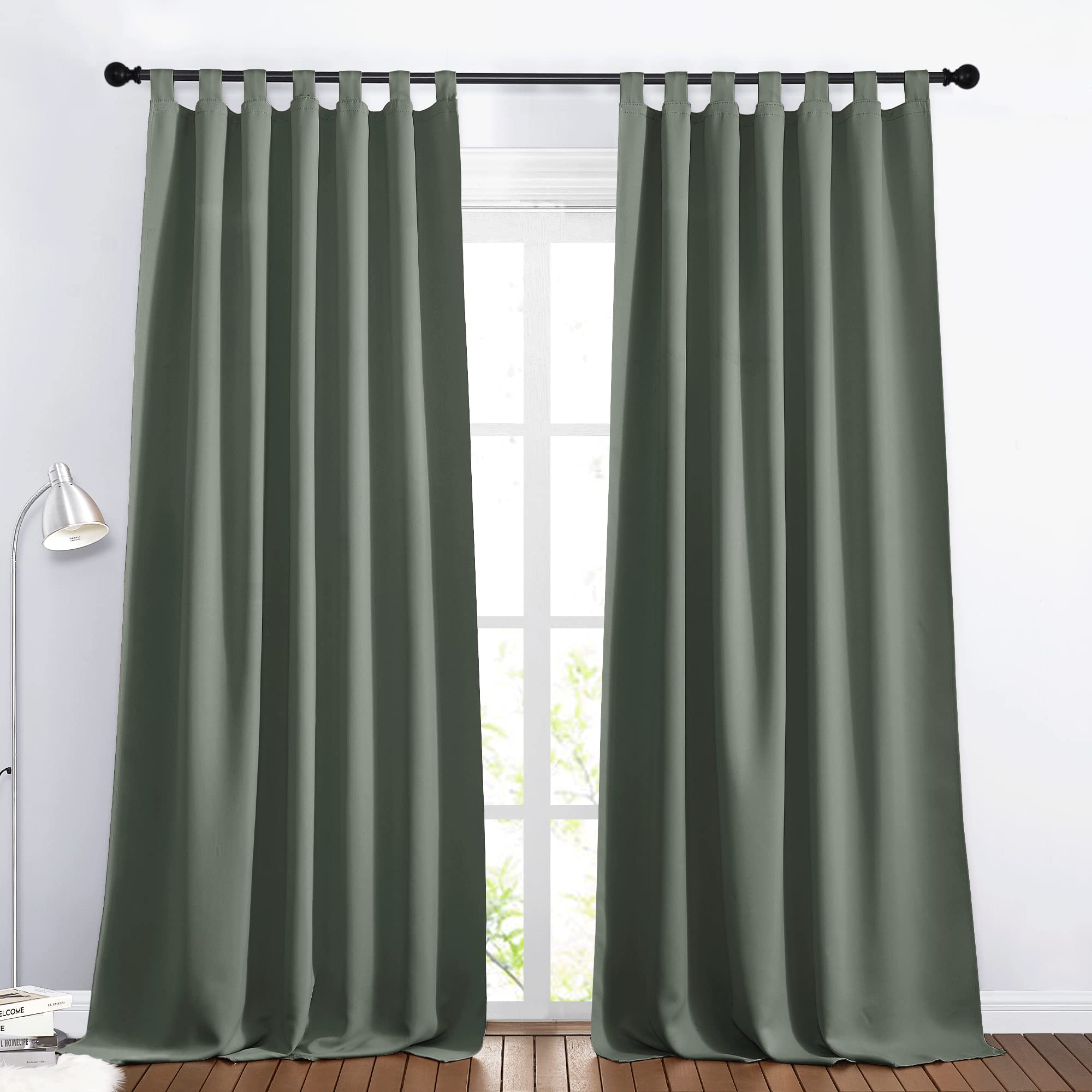 PONY DANCE Blickdichte Vorhänge mit Schlaufen Thermovorhang Blackout Curtain Verdunklungsgardine Kinderzimmer Schlaufengardinen Wohnzimmer, 2er Set H 245 x B 140 cm, Graugrün