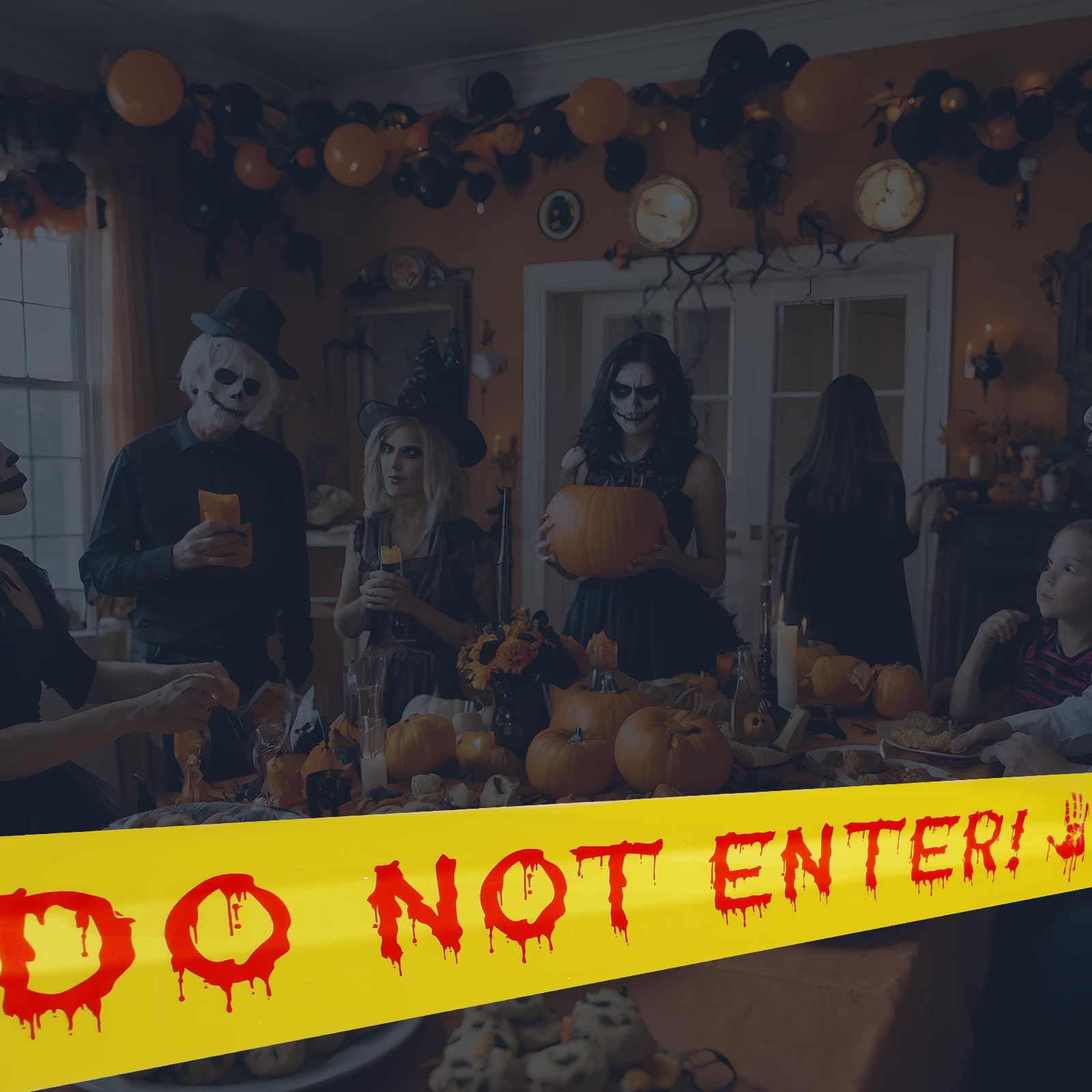 Amabro Taśma ostrzegawcza z dekoracjami na Halloween, 4,8 cm x 25 m, nie wchodź, straszna taśma ostrzegająca o niebezpieczeństwie, dekoracje na Halloween, straszna rolka taśmy na imprezy(DO NOT ENTER)