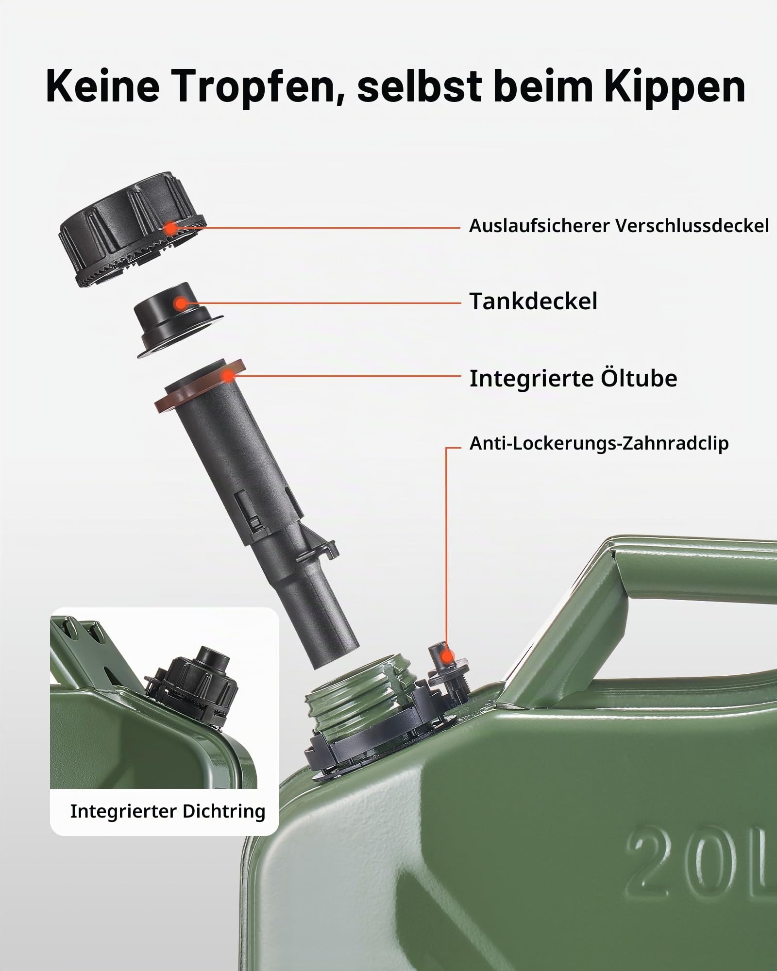 VEVOR Kraftstoffkanister, 20 L, Benzinkanister mit Ausguss & Komfortgriff, max. Durchflussrate 6 l/min, Metall-Benzintank für die meisten Autos, Motorräder, ATVs & UTVs, grün, 2er-Pack