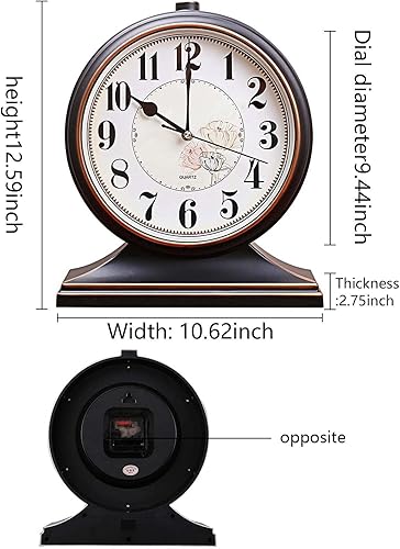 Miniatura 2 de rnuie Reloj de escritorio para decoración de mesa, reloj de repisa retro, funciona con pilas para chimenea, sala de estar, dormitorio, oficina, Negro