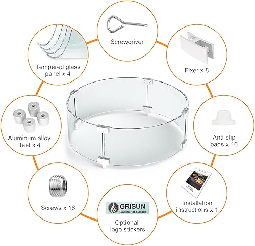 Miniatura 6 de Grisun Protector de viento redondo de vidrio para hoguera, 26 x 26 x 6 pulgadas, grueso 516 pulgadas, resistente al calor, protector de vidrio