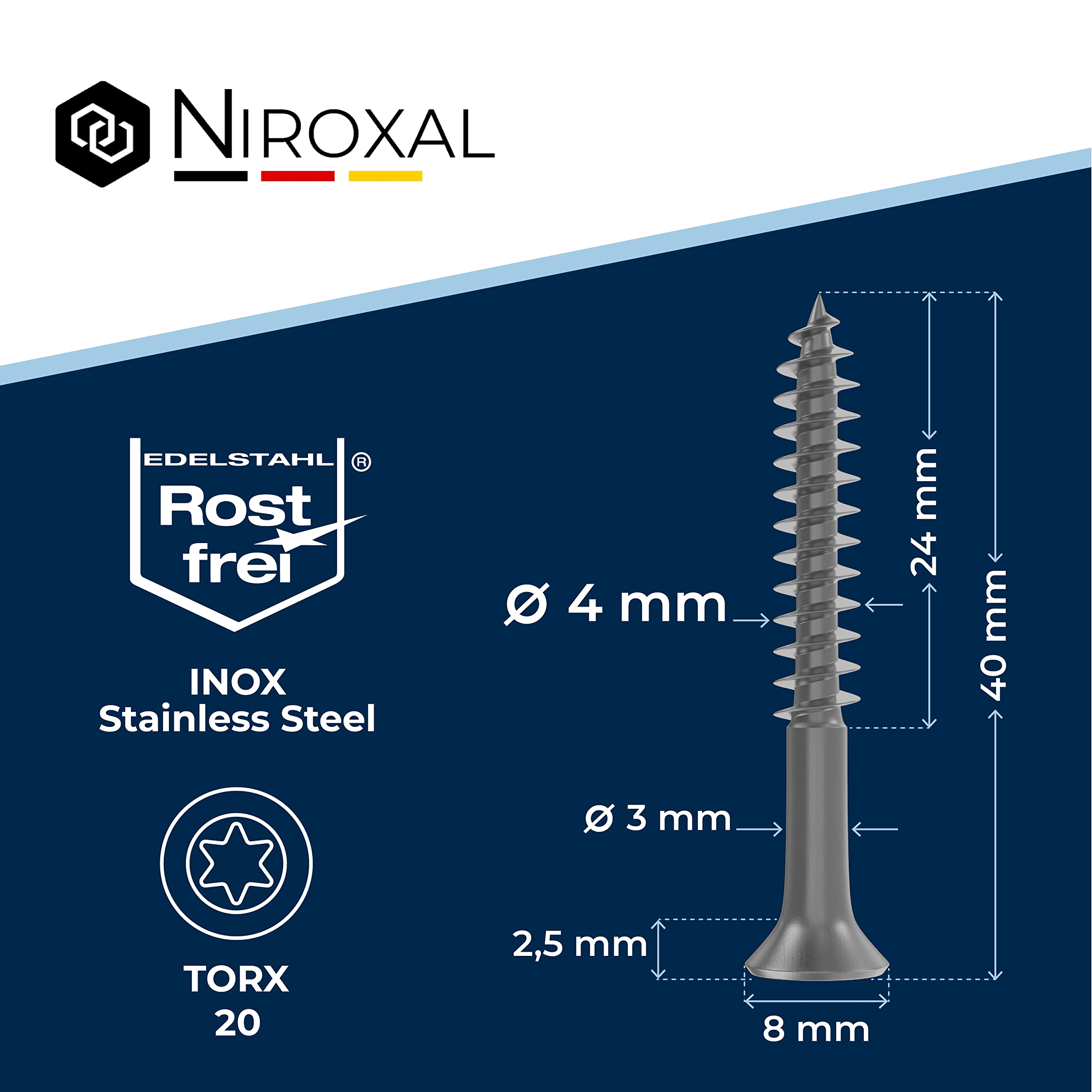 Viti Per Legno TORX A2 Inox 4x40mm - Testa Svasata, Filettatura Parziale, Conf. Da 100 Pezzi - Foto 7