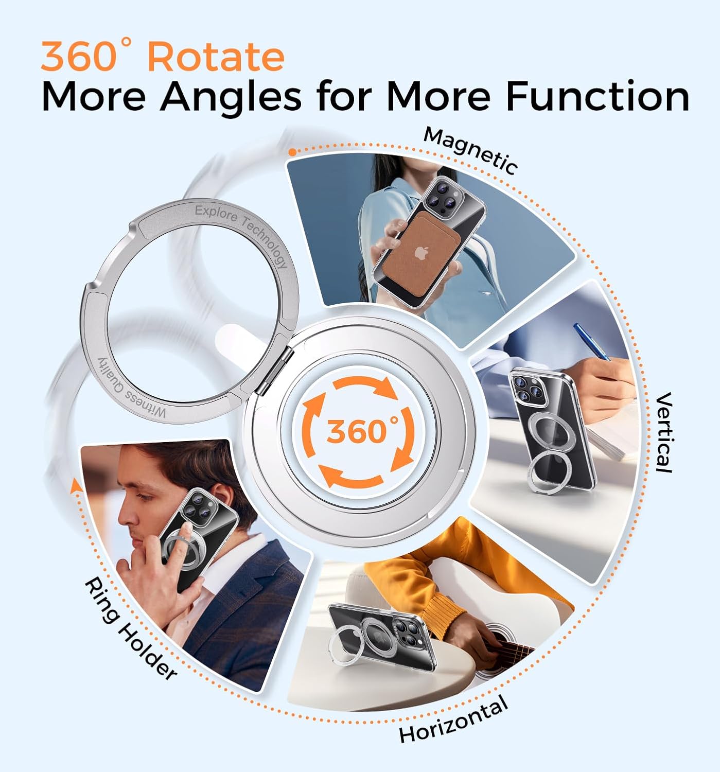 MAGIC JOHN for iPhone 15 Pro Max Case 360° Rotatable Magnetic Invisible Stand, Fit for MagSafe 15 Pro Max Phone Case, 16FT Military Grade Shockproof for iPhone 15 Pro Max Case with Kickstand, Clear - Image 2