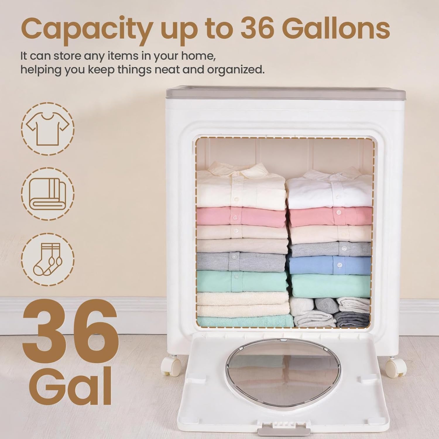 140L Large Laundry Hamper with Wheels and Lid, Foldable PP Material Clothes Storage Basket, Install-Free Portable Organizer for Bathroom Bedroom Balcony Apartment Dorm Home