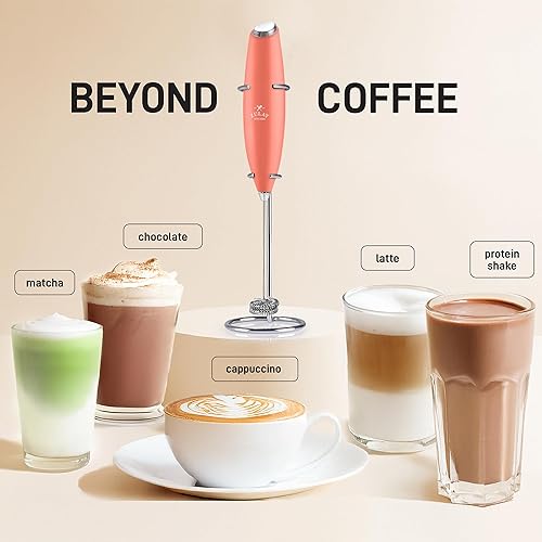 Vista 1035 de Zulay Kitchen - Espumador de leche de mano con pilas AA Duracell: batidora de bebidas resistente para café, latte, capuchino y más, color aurora