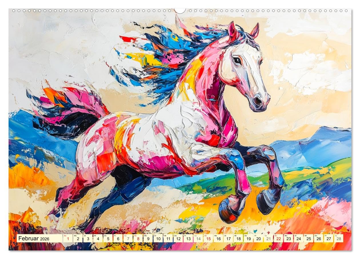 Die Eleganz der Pferde. Poesie im Ölgemälde-Stil (hochwertiger Premium Wandkalender 2026 DIN A2 quer), Kunstdruck in Hochglanz: Die Anmut und Kraft ... Ölgemälde-Stil (CALVENDO Tiere)