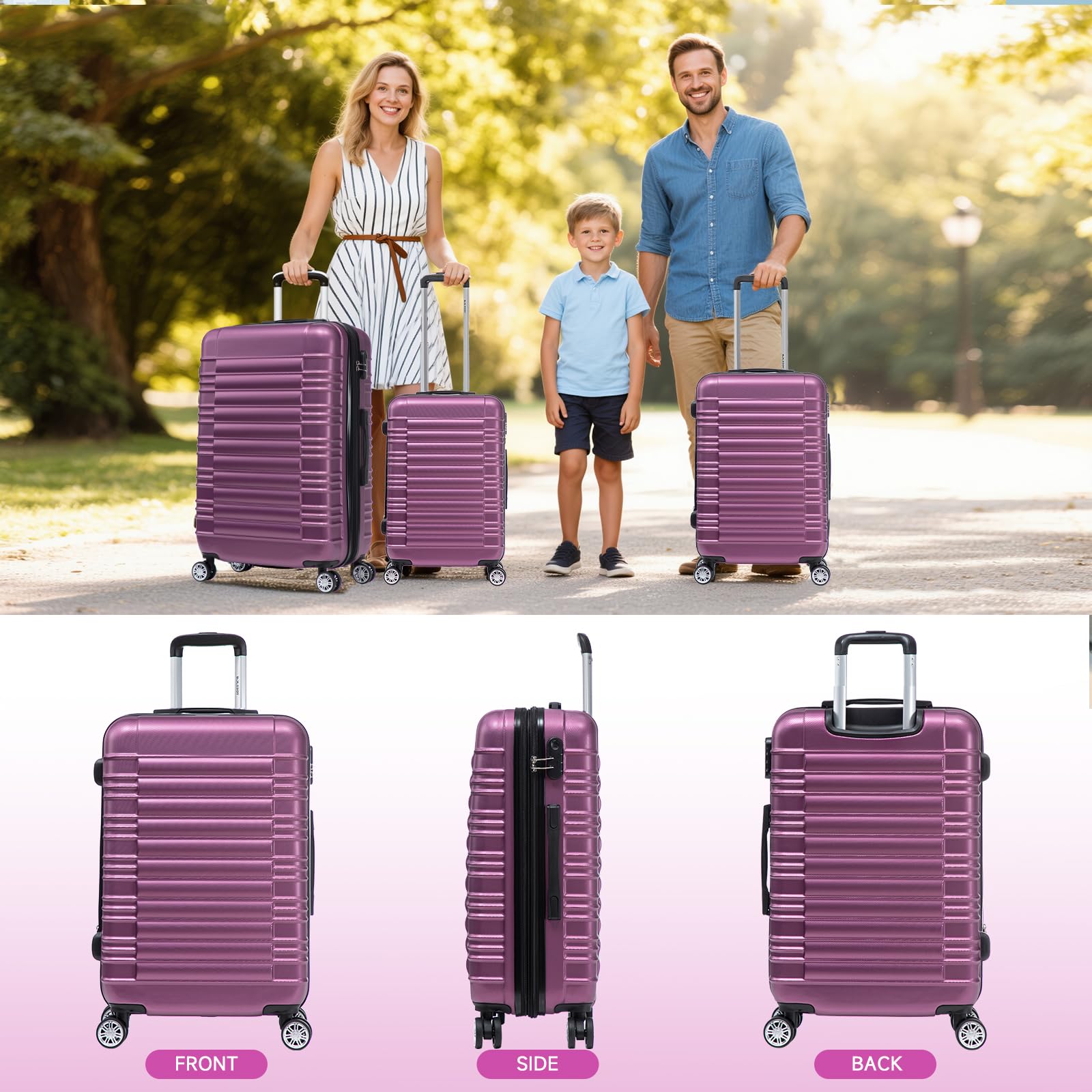Set de Valise 3 Pièces (55/66/77cm),Lot Valise Rigide ABS Grande Taille Durable,Valise Soute avec 4 roulettes 360°,Sets de Bagages de Voyage