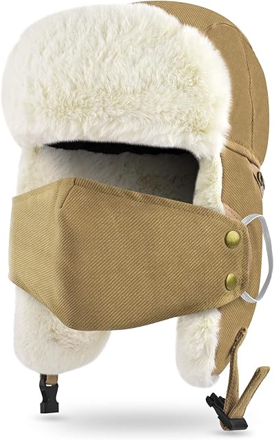 ERKOON Trooper Trapper Hat, Unisex Warm Thick Winter Hats Ear Flap Hat with Windproof Mask, Trooper Hat Keeping Warm for Climbing, Skiing, Hiking, Skating, Outdoor Activities Khaki