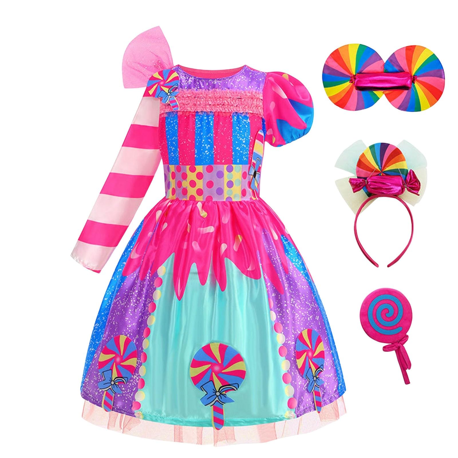 Generisch 2026 Carnevale Unisex Bambini Bambina Bambina Dolce Candy Compleanno Festa Mascherata Costume Con Copricapo Set di Vestiti (Dark Purple, M)