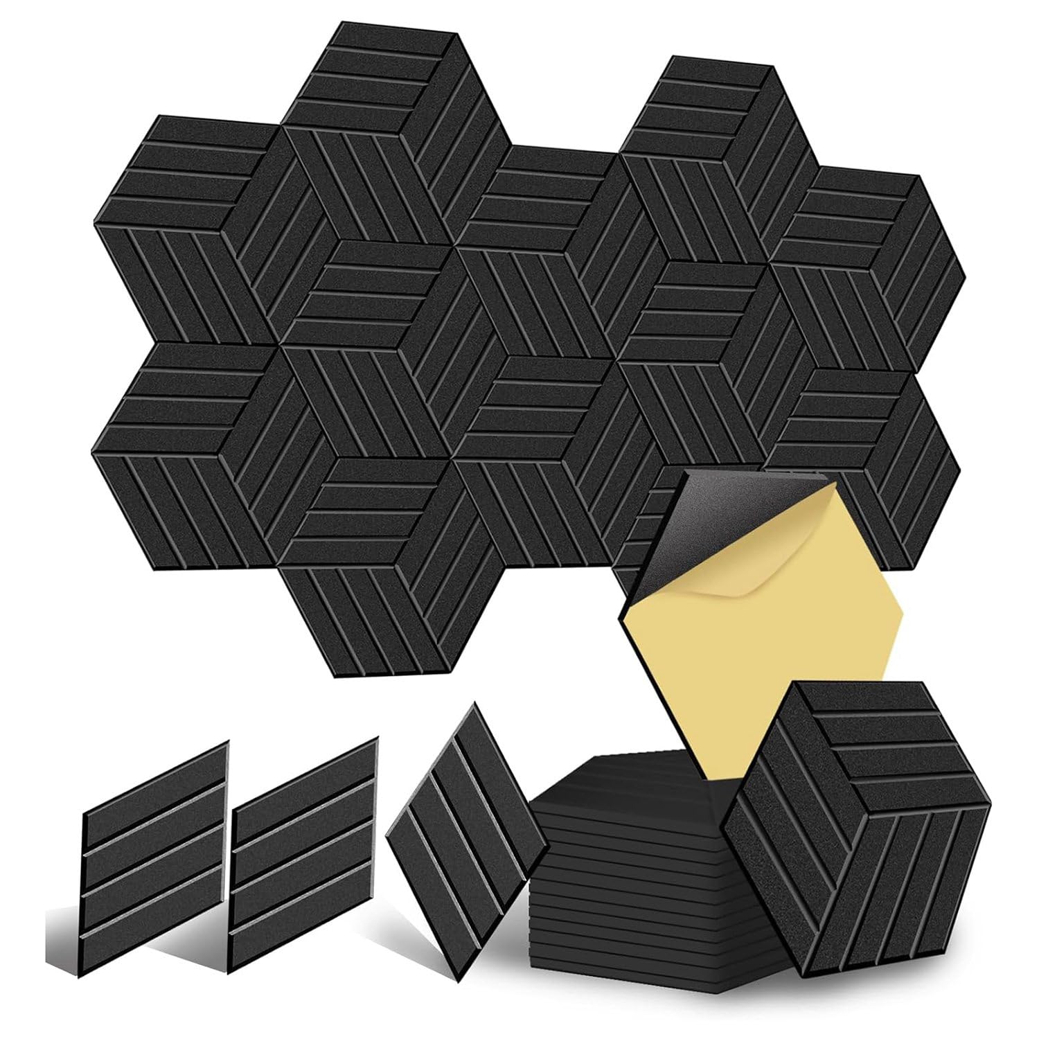 Deger Paquete de 12 paneles acústicos autoadhesivos, paneles de pared insonorizados, paneles de espuma insonorizados para absorber el ruido, color negro, duradero