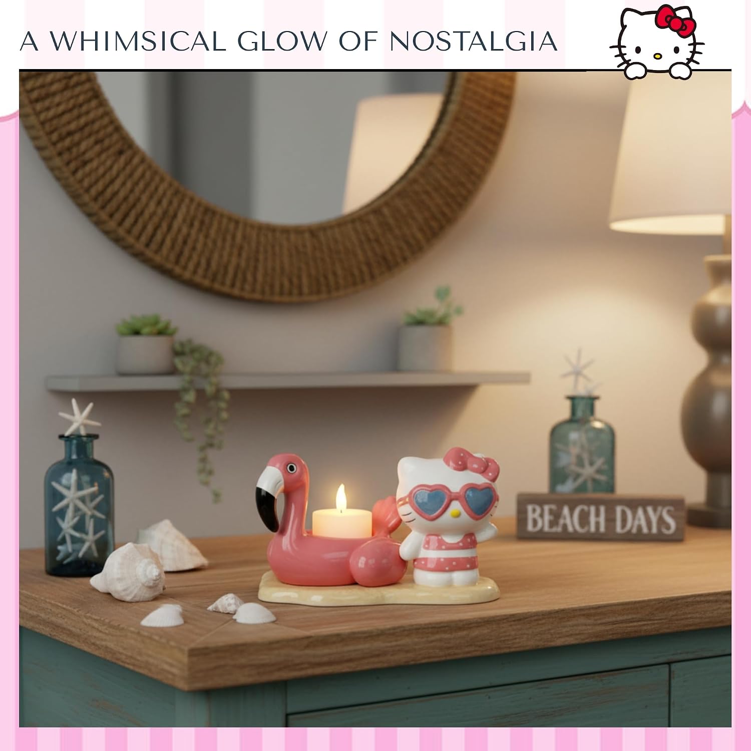Blue Sky Clayworks Hello Kitty Pretty Pink Flamingo Tea Light Candle Holder, Home Accessories, Ceramic, 23467