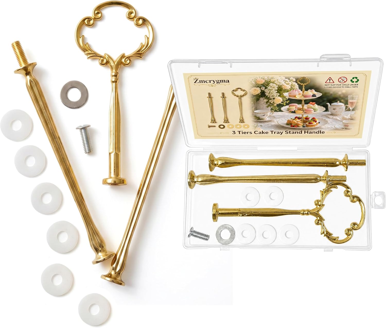 3 Tier Gold Cake Stand Hardware Kit, Heavy Duty Metal Tiered Tray Parts