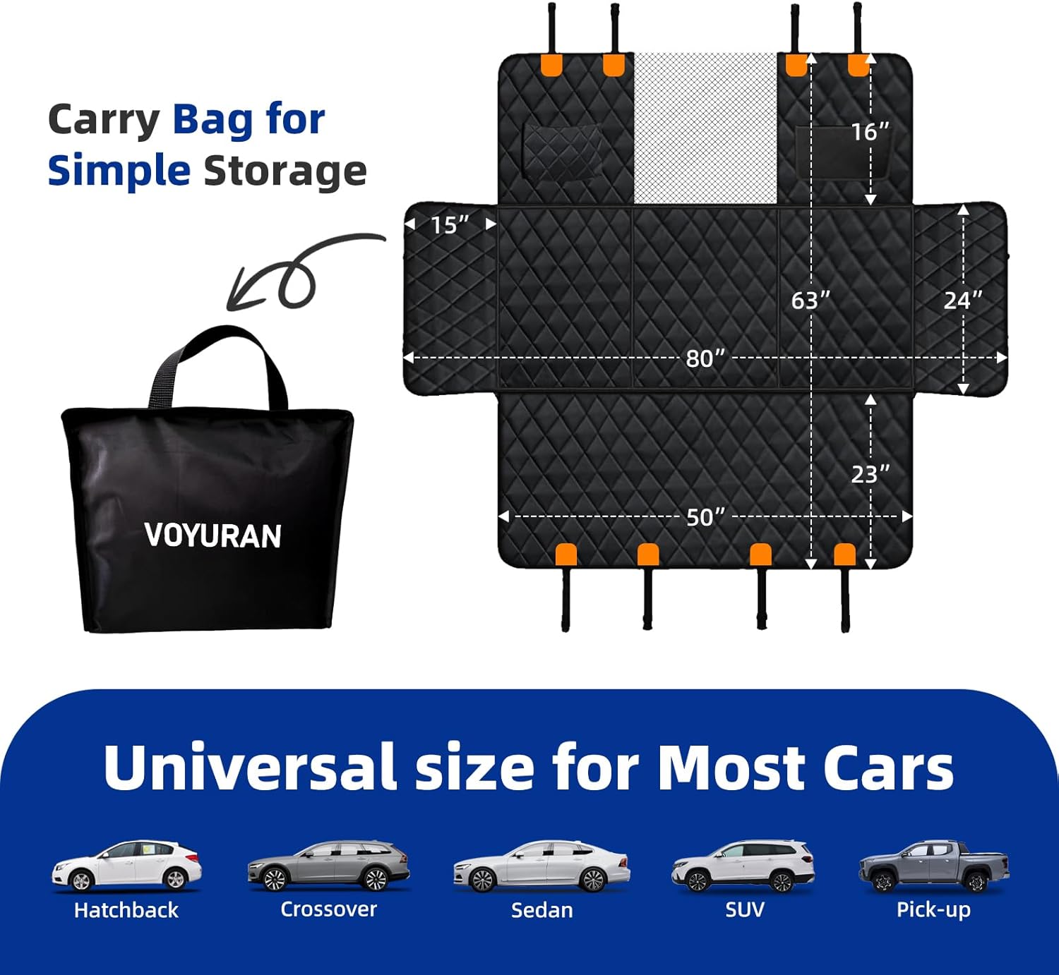 Back Seat Extender for Dogs with Hard Bottom, Dog Car Seat Cover for Back Seat, Waterproof Backseat Dog Extender & Hammock, Fits Most Cars, SUVs &Trucks, Medium&Large Dogs