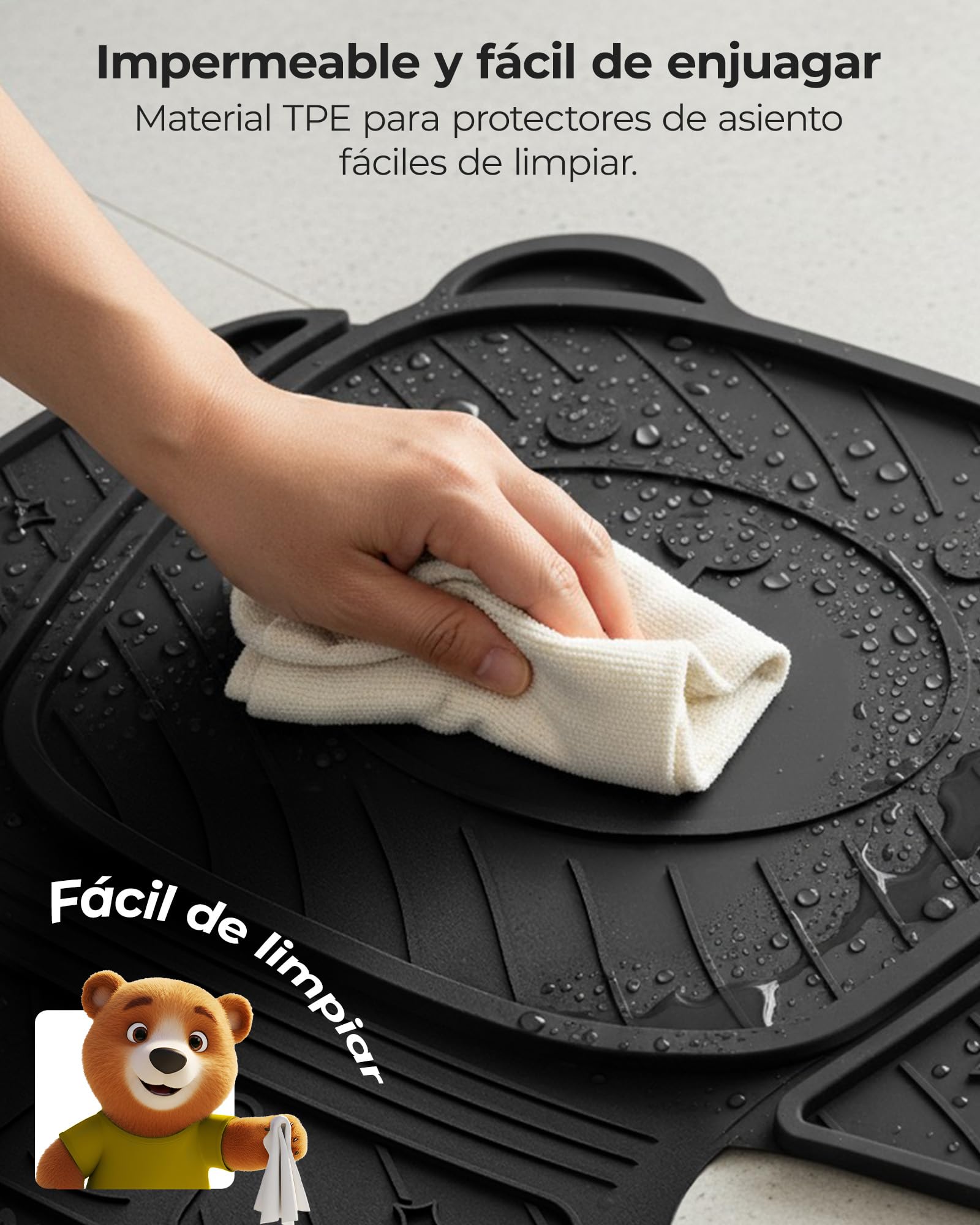 3W Protector Asiento Coche Silla Infantil, Cojín para Silla de Seguridad Infantil para Todo Clima, Forma de Oso, Impermeable, Antideslizante, Limpieza Fácil, Accesorio de Coche
