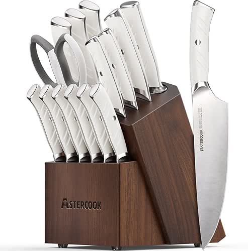 Knife Set, Astercook Kitchen Knife Set with Block, 15 Pcs