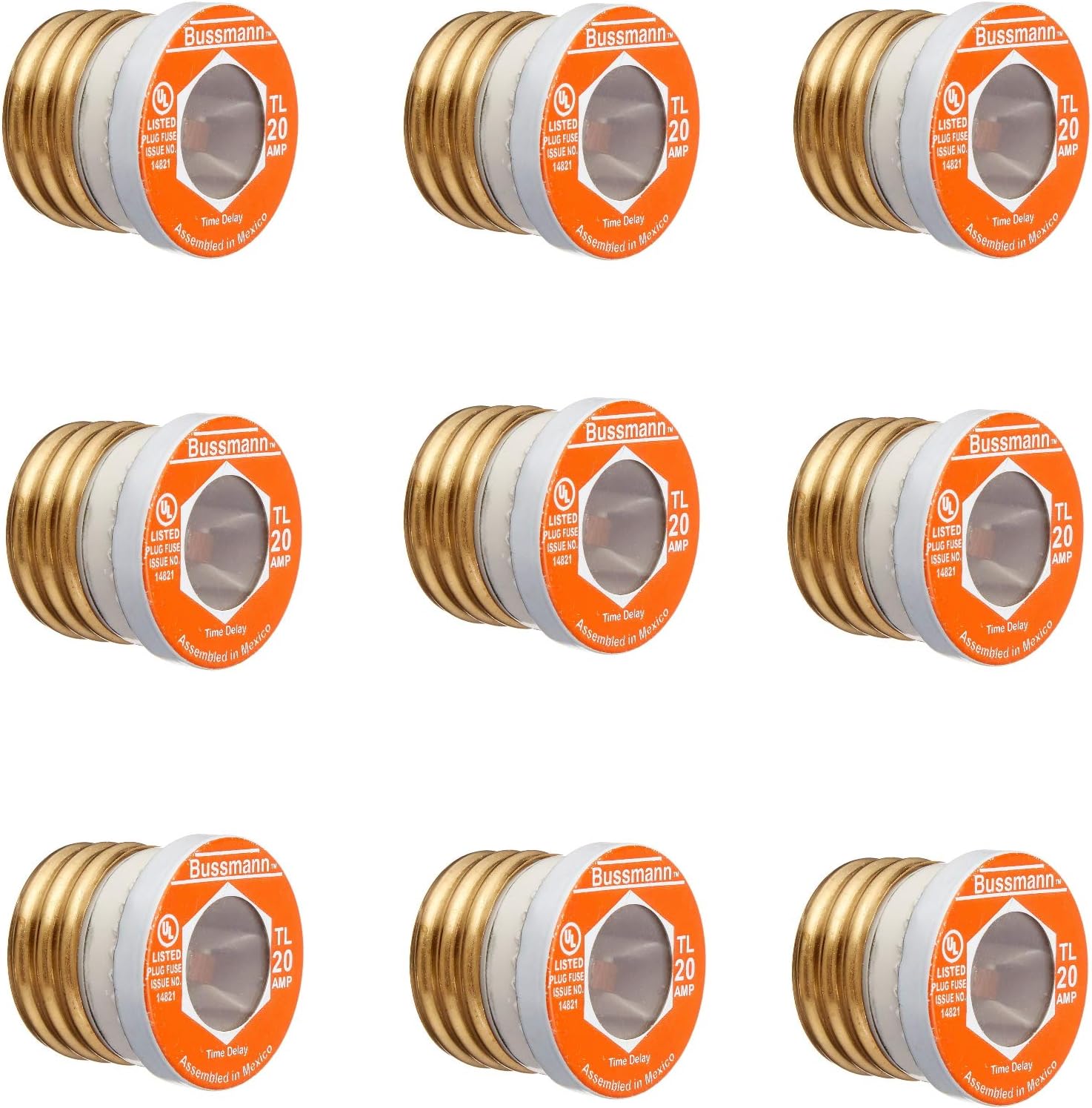 BP/TL-20 20 Amp Time Delay, Loaded Link Edison Base Plug Fuse, 125V UL Listed Carded, 3 Blister Pack of 3 fuses (9 fuses Total)