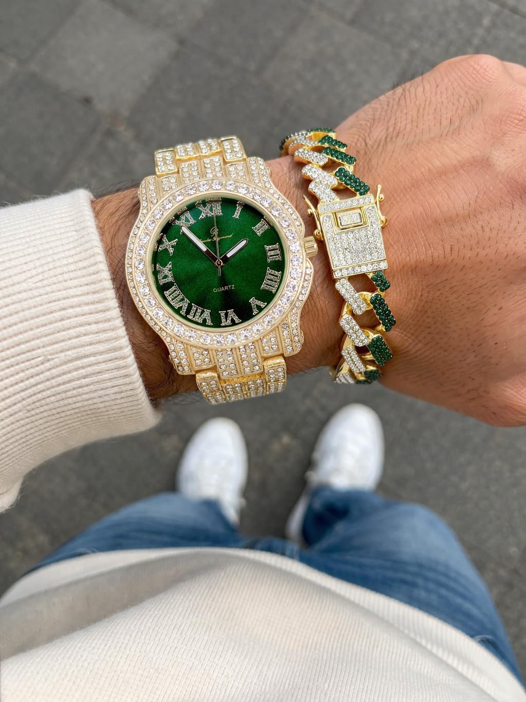 Charles Raymond Bling-ed Out Silver Round Luxury Mens Watch w/Bling-ed Out Bracelet - L0504B