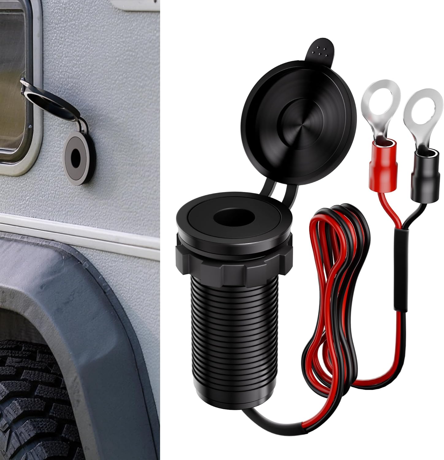 Starlink Mini RV Cable Pass Through Kit, RV Wall Cable Pass Through Kit with Voltage Step Up Panel Mounting Waterproof Aluminum DC 5.5 x 2.1 Socket for Campervan, Caravan, Motorhome, Battery Box