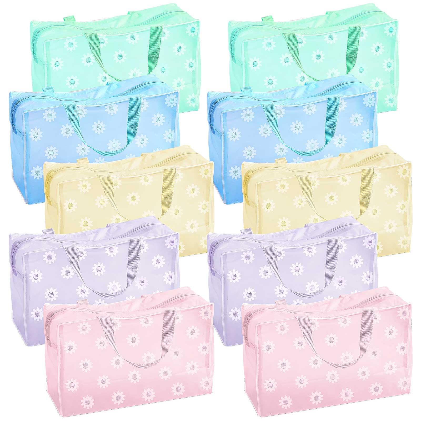 CINGHIA Neceser Transparente Viaje Avion,10 Piezas 5 Colores Bolsa de Aseo Margaritas,Kit Viaje Avion Multifuncional Adecuada para Viajes,Almacenamiento de Viajes de Negocios