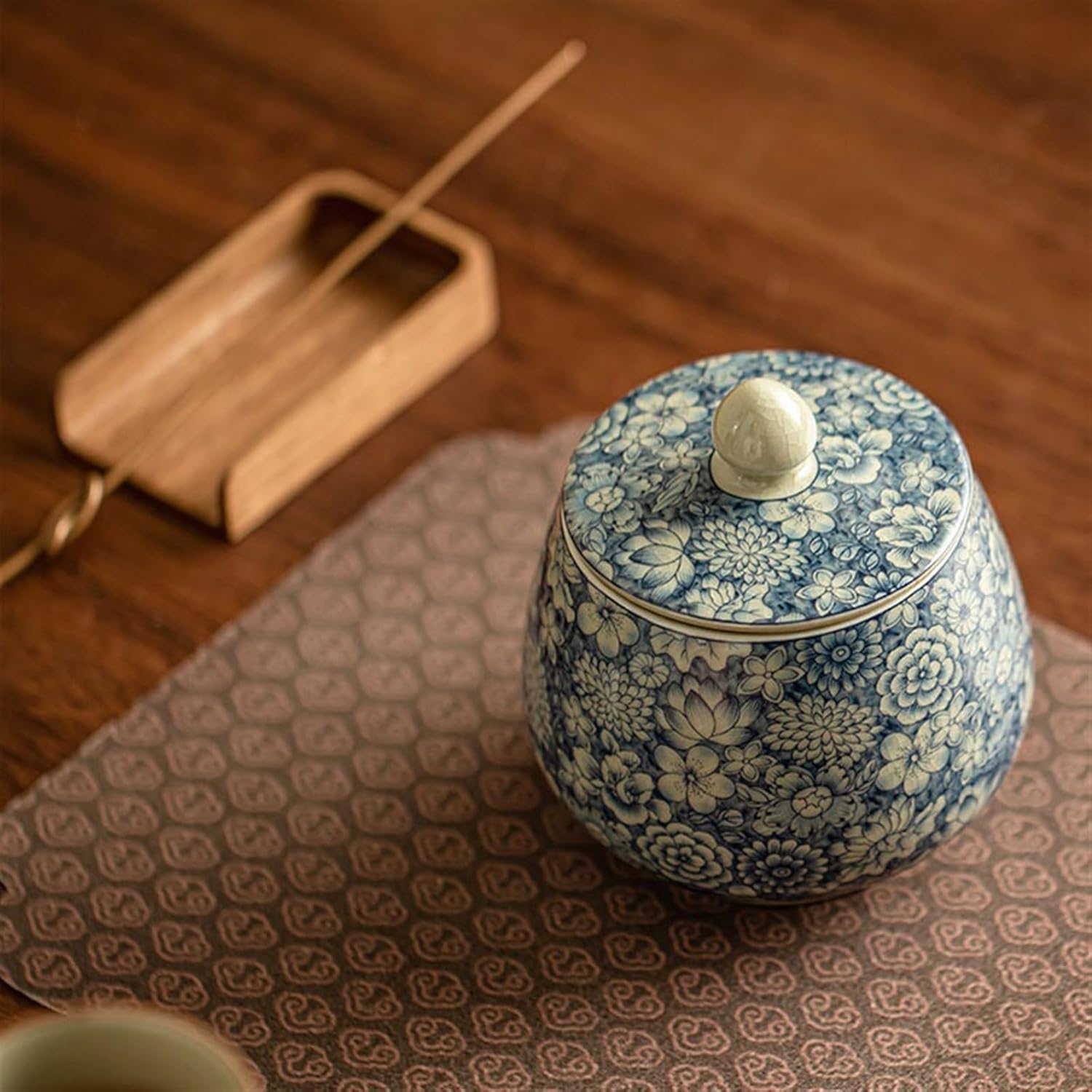 Ceramic Tea Caddy Small Sealed Jar Retro Zen Loose Leaf Tea Storage Jar Chinese Vintage Ru Kiln Storage Jar Tea Canister Tea Storage Container