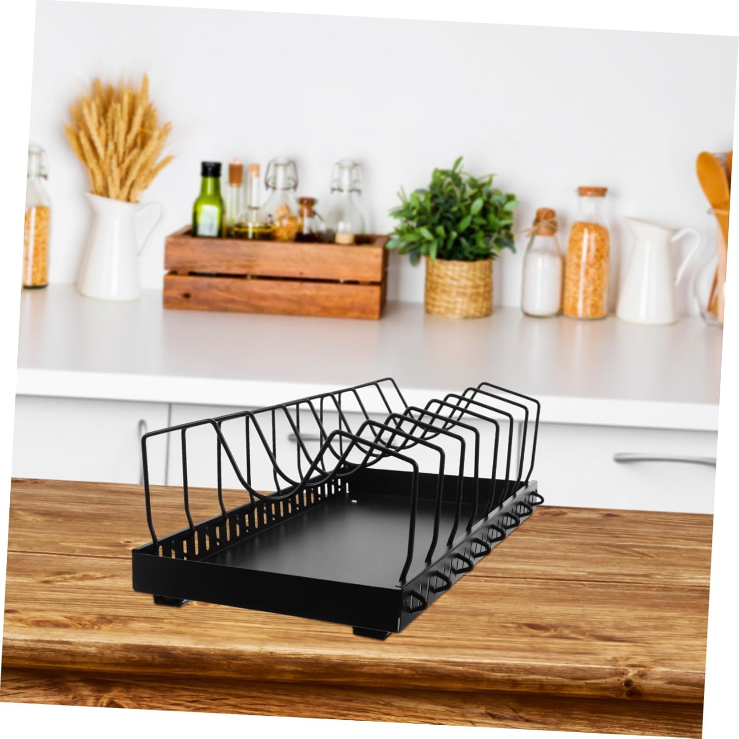Adjustable Metal Pot Lid Organizer with Dividers Kitchen Storage Rack Space-saving Multipurpose Bakeware and Pan Rack for Home Restaurant and Hotel Use