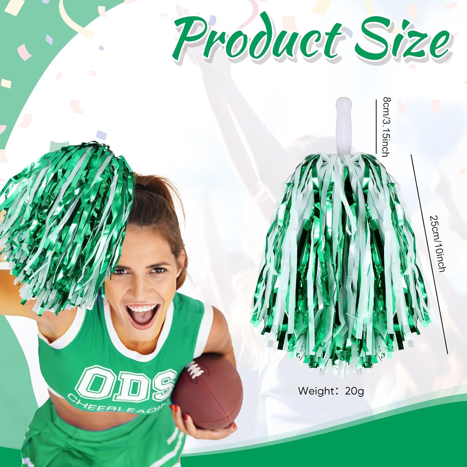 60 Pcs Cheerleading Pom Poms Cheering Pompoms Bulk Cheer Metallic Foil Pom with Baton Handle Plastic Poms Squad for Game Team Spirit Sports Dancing Basketball Club